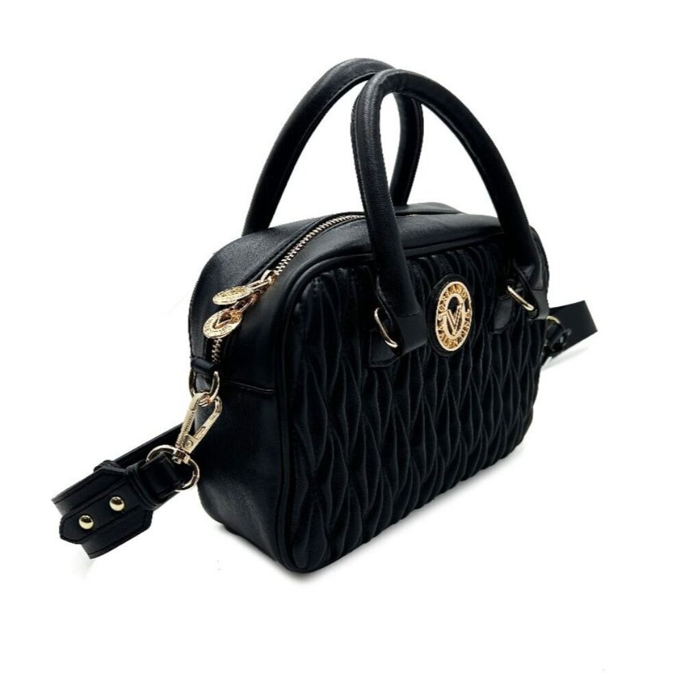 VALENTINO ORLANDI BLACK LEATHER QUILTED CROSSBODY BAG WITH GOLD-TONE ACCENTS